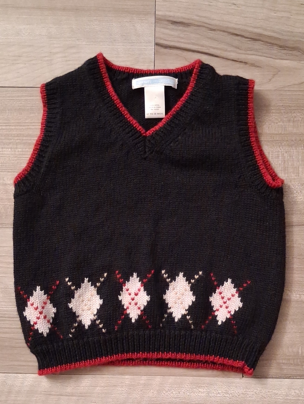 Janie and Jack Sweater Vest Argyle Vintage Preppy Size 12-18 Months (N)